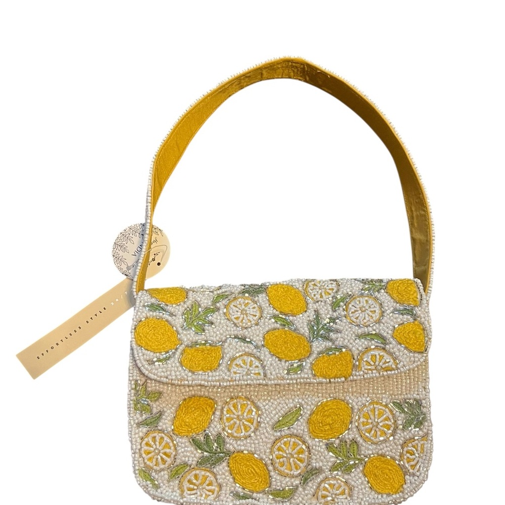 Beaded Lemon-Embroidered Shoulder Bag - Yellow